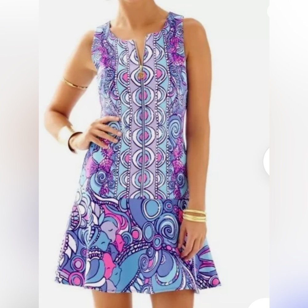 Lilly Pulitzer Melia sea jewels front zipper drop Waist dress SZ XS